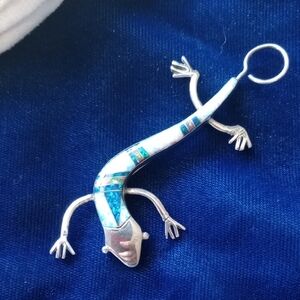 Lizard Inlayed Brooche Stamped Sterling With Lizard Marking